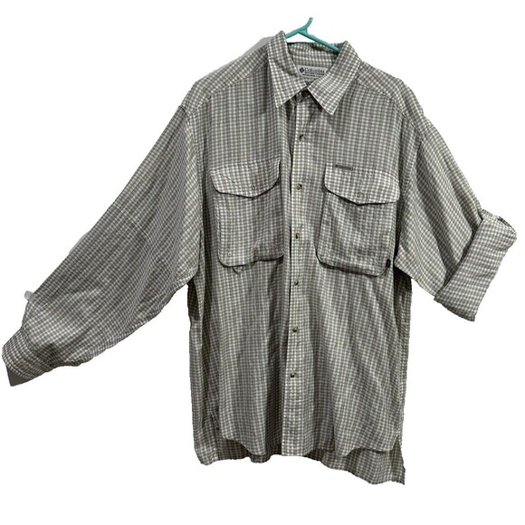 Columbia Women’s Green Plaid Button up  Long Sleeve Polyester Blend Shirt Large - Picture 3 of 12